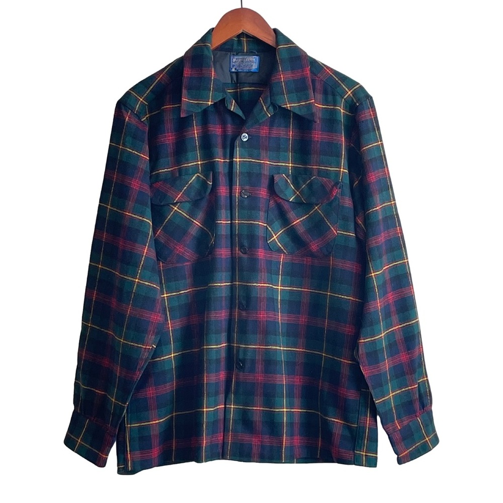 Vintage Pendleton Board Shirt Plaid Long Sleeve Button Up Pure Virgin Wool Sz M